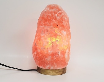 Himalayan Salt Lamp, Pink Salt Lamp, 100% Pure and Authentic Natural Rock Salt from Himalayan Mountains, Hand Made Salt Lamp, Wood base