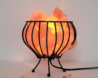 Salt Lamp Feng Shui Basket : Wood Base Basket Himalayan Salt Lamp | Real Himalayan Salt chunks