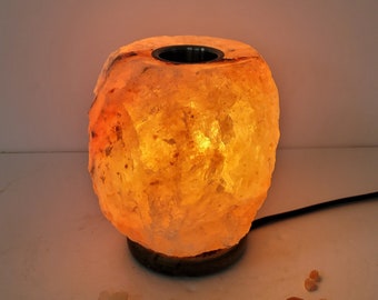 Himalayan Salt Lamp, Pink Salt Essential oil Aroma Lamp, wax Burner, Wood Base, bulb and wire