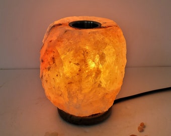 Pink Salt Lamp Aroma, Himalayan Salt essential Oil burner, wax melt, hand made, wood base