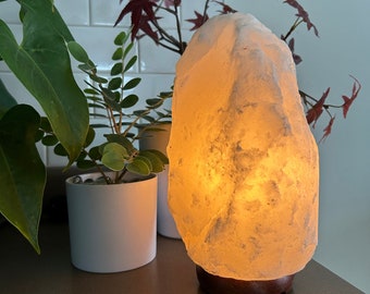 XL White Himalayan Salt Lamp  9-11 Lbs, Authentic White Himalayan Salt, white rock salt , white Himalayan crystal salt, Handmade, wood base