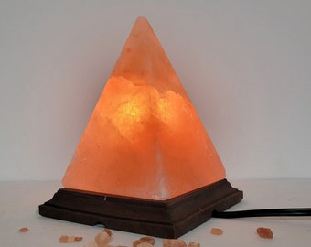 Himalayan Salt Lamp, Pink Salt Lamp,  100% Pure and Authentic Natural Rock Salt, Handmade Salt Lamp, Wood base, Pyramid Shape