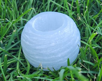 Selenite candle holder, Home crystal ornaments, Housewarming gift , Natural raw  selenite crystal,