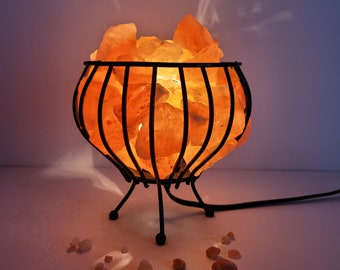 Himalayan Salt Lamp, Feng Shui Basket Shape, Authentic Pink Salt from Himalayan Mountains, Hand made