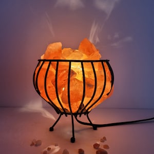 Natural Salt lamp, Feng Shui Lamp, Basket Himalayan Pink Salt Lamp, 100% Authentic Himalayan, Table Lamp, Fire Salt Rocks Lamp, Healing Lamp