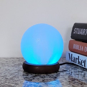 Himalayan Salt Lamp,  White Salt Globe Shape,USB plug Multi Color LED, Pink Salt, Rock Salt Crystal, Natural & Handmade