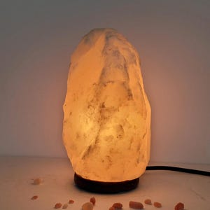 Himalayan Salt Lamp, White Salt Lamp,  100% Authentic Natural Rock Salt from Himalayan Mountains, Handmade, Wood base wire bulb included