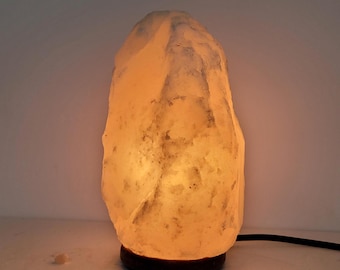 Himalayan Salt Lamp, White Salt Lamp,  100% Authentic Natural Rock Salt from Himalayan Mountains, Handmade, Wood base wire bulb included