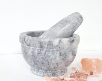 Marble Mortar Pestle set, 4.70 inch Diameter,  Natural Stone tool for grinding herbs , food safe, hand carved