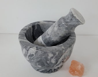 Grey Charcoal Black Gray Marble Mortar and Pestle, Herb & Spice Grinder,  authentic natural and hand carved