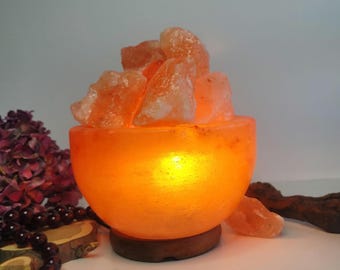 Himalayan Salt Lamp, Prosperity Fire Bowl table lamp, Natural Pink Salt Lamp, include wire and bulb