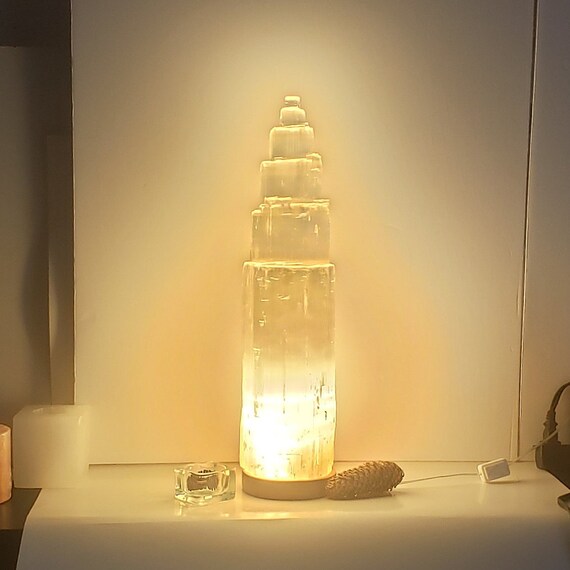 Selenite Tower Lamp 16 Inch 39 Cm moroccan Selenite Crystals