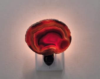 Brazilian Agate Nightlight with wall plug  and bulb, assorted colors available, Bedroom Night Lights