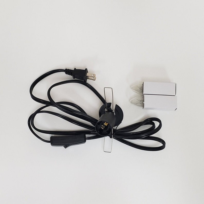Pu&ograve; includere: Un cavo elettrico nero con una spina, un interruttore in linea e una presa per lampadina. Il cavo &egrave; avvolto e la presa &egrave; fissata a una base metallica. Sono incluse due lampadine di ricambio.