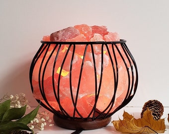 Himalayan Salt Lamp Feng Shui Lamp, Unique Wood Base Basket , Pick Salt Lamp, Table Lamp, Night Light, Spiritual Healing Salt Lamp, Handmade