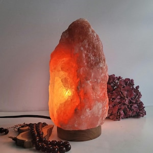 Himalayan Salt Lamp, Pink Rock Salt Lamp, Authentic Natural salt, Handmade, Wood base, with bulb wire, salt lights, salt rock night light