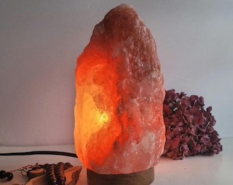 Himalayan Salt Lamp, Pink Salt Lamp, Authentic Natural salt, Handmade, Wood base, with bulb wire, salt lights, salt rock night light