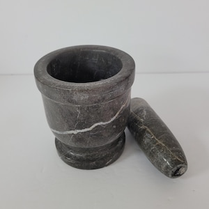 Marble Stone Mortar and Pestle, Hand Made Product, Kitchenware, great tool for grinding herbs, Chocolate color stone