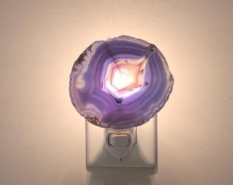 Brazilian Agate Nightlight with wall plug  and bulb, assorted colors available, Bedroom Night Light