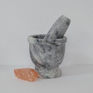 Mortar Pestle  Marble , Hand Made | Kitchenware | great tool for grinding herbs | Gray Stone | Food safe Polish | Two Size