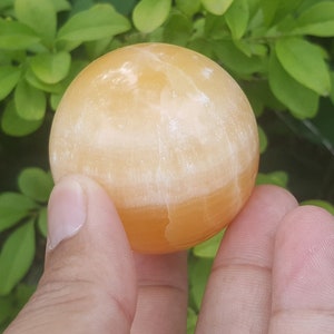 Calcite Crystal Sphere | Orange Crystal Ball | housewarming gift | natural stone | handmade and natural polished