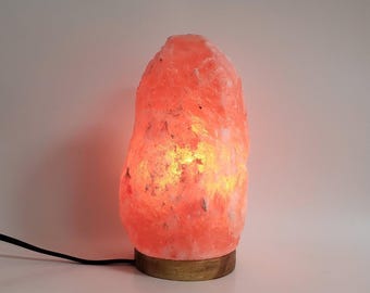 Himalayan Salt Lamp, Large Pink Salt Lamp, Authentic Rock Salt from Himalayan Mountains, Handmade Salt night light, Wood base, home decor