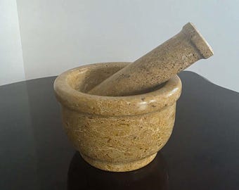 Golden Stone Mortar & Pestle,  Sandstone hand polished Mortar , tool for grinding herbs and spices, Hand Made Kitchenware