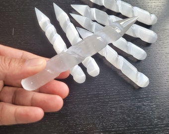Selenite Wand, Spiral Selenite Crystal Wand, Healing Crystal, Protection Crystal, Spiral Wand Stick, White Selenite , Moroccan Selenite