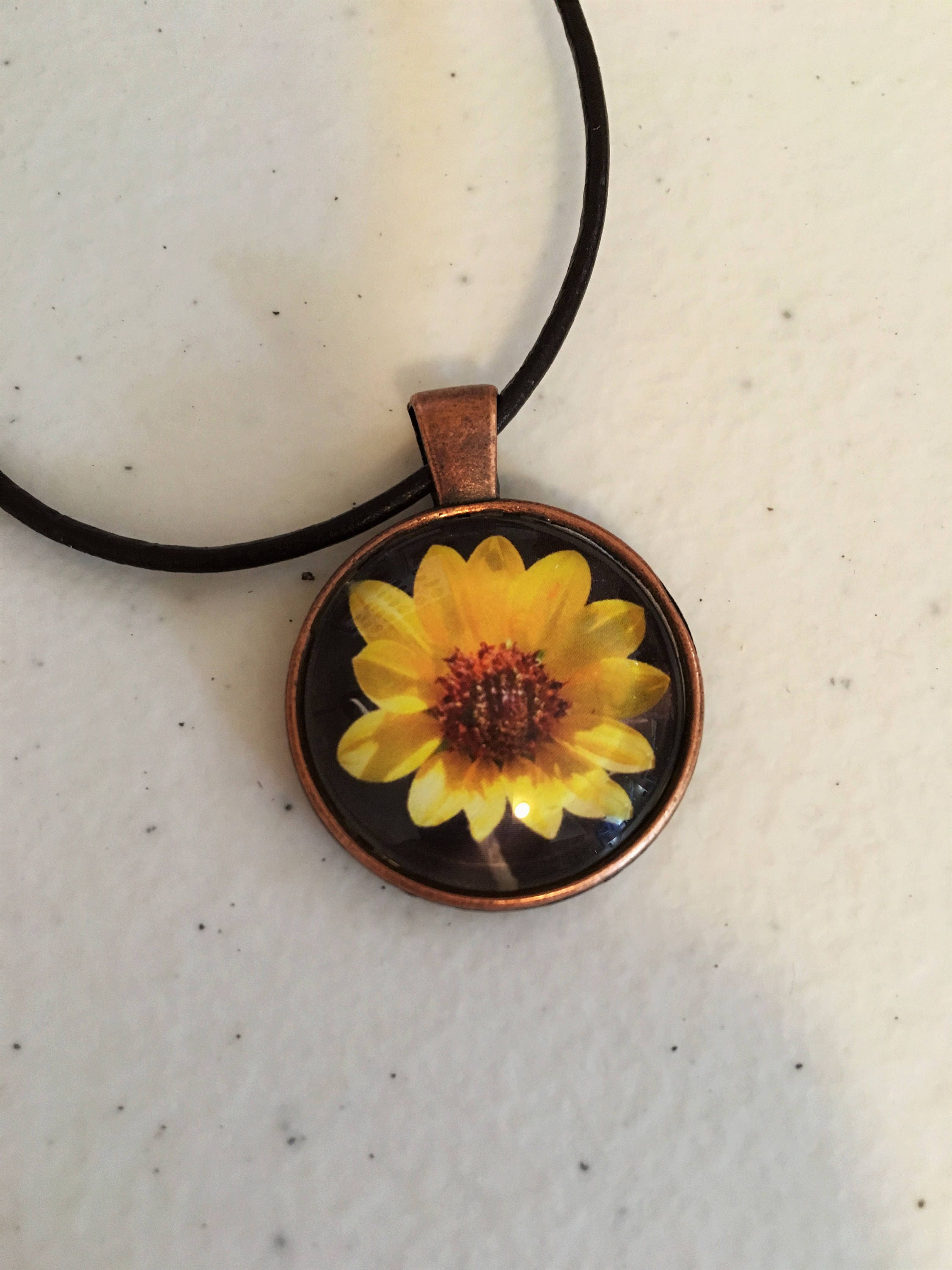 Sunflower Necklace Flower Necklace Glass Pendant Photo Jewelry Etsy