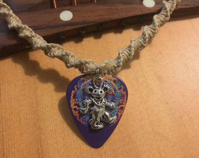 Rainydaymacrame Deadhead Grateful Dead Dancing Bear Handmade Hemp Necklace