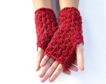 Red Mittens, Fingerless Mittens, Fingerless Gloves, Red Gloves, Donegal Tweed Mittens, 100% Wool Mittens, Made in Ireland