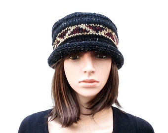 Handmade Hat, Donegal Tweed Hat, 100% Wool Hat, Black Hat, Knit Hat, Irish Hat, Handmade in Ireland