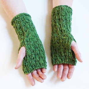 Green Mittens, Fingerless Mittens, Fingerless Gloves, Green Gloves, Donegal Tweed Mittens, 100% Wool Mittens, Made in Ireland image 1