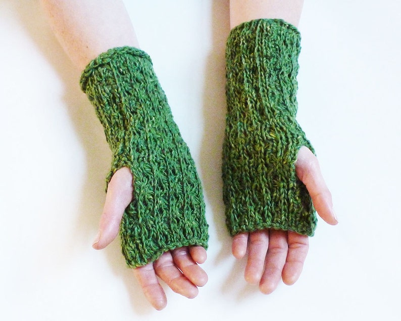 Green Mittens, Fingerless Mittens, Fingerless Gloves, Green Gloves, Donegal Tweed Mittens, 100% Wool Mittens, Made in Ireland image 1