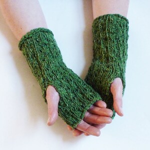 Green Mittens, Fingerless Mittens, Fingerless Gloves, Green Gloves, Donegal Tweed Mittens, 100% Wool Mittens, Made in Ireland image 2