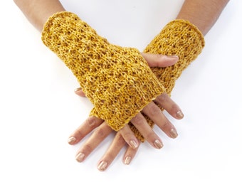 Yellow Mittens, Fingerless Mittens, Fingerless Gloves, Mustard Gloves, Donegal Tweed Mittens, 100% Wool Mittens, Made in Ireland