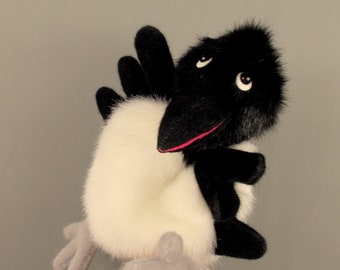 Magpie Puppet for children. Plush Hand puppet Magpie. Bibabo toy. Glove Puppet bird. Marionette. Bird toy Magpie for home puppet theater.