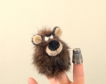 Little brown bear finger puppet. Finger theatre. Stuffed animals for fingers. Bear puppet. Little stuffed toy. Petite bear finger puppet..