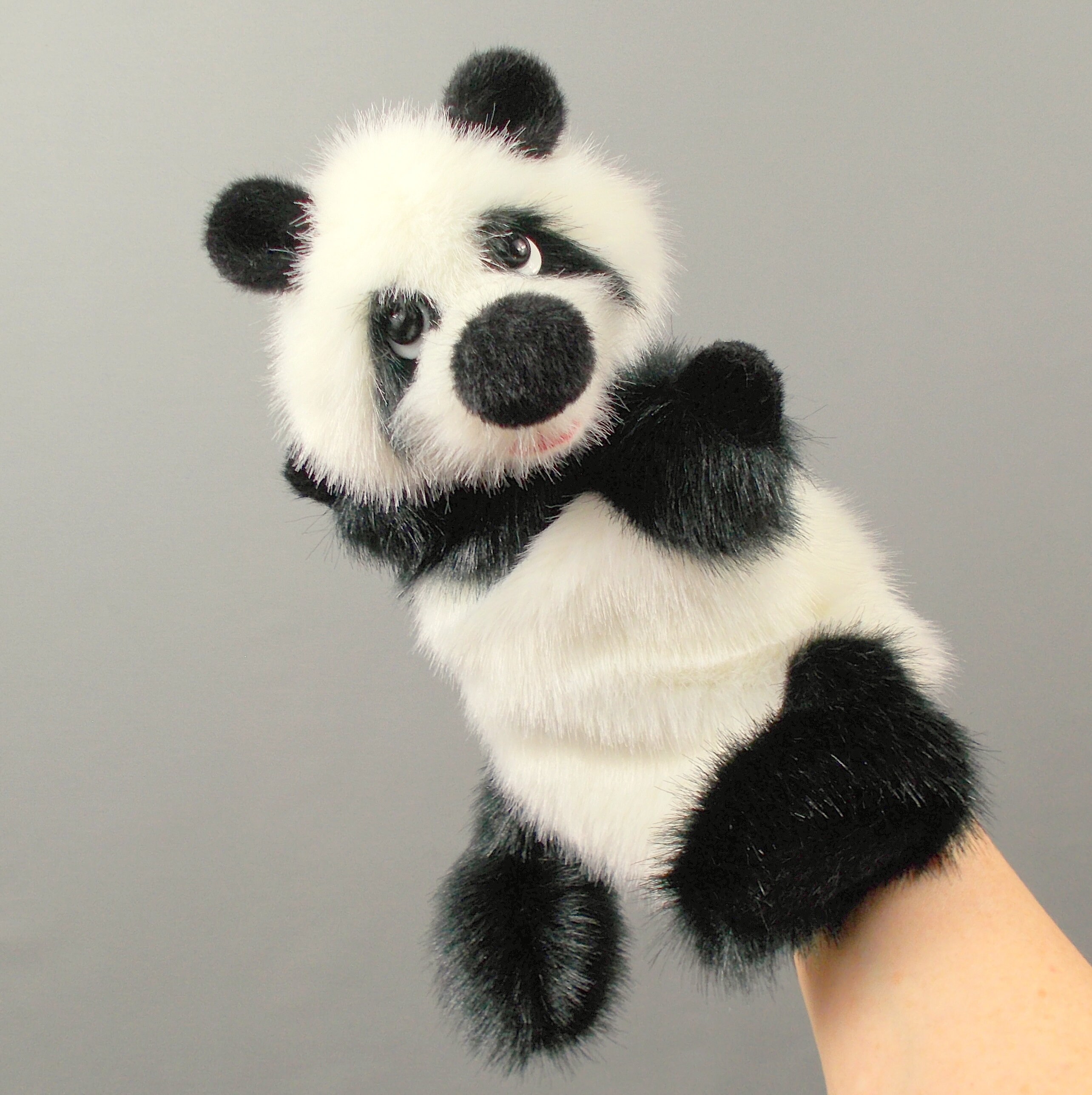 Panda hand puppet for children's theater. Animal fur toy. Etsy