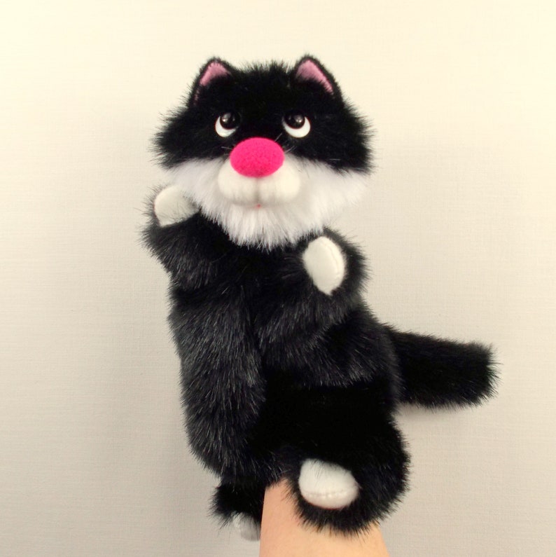 Black cat hand puppet for home children's theater. Etsy