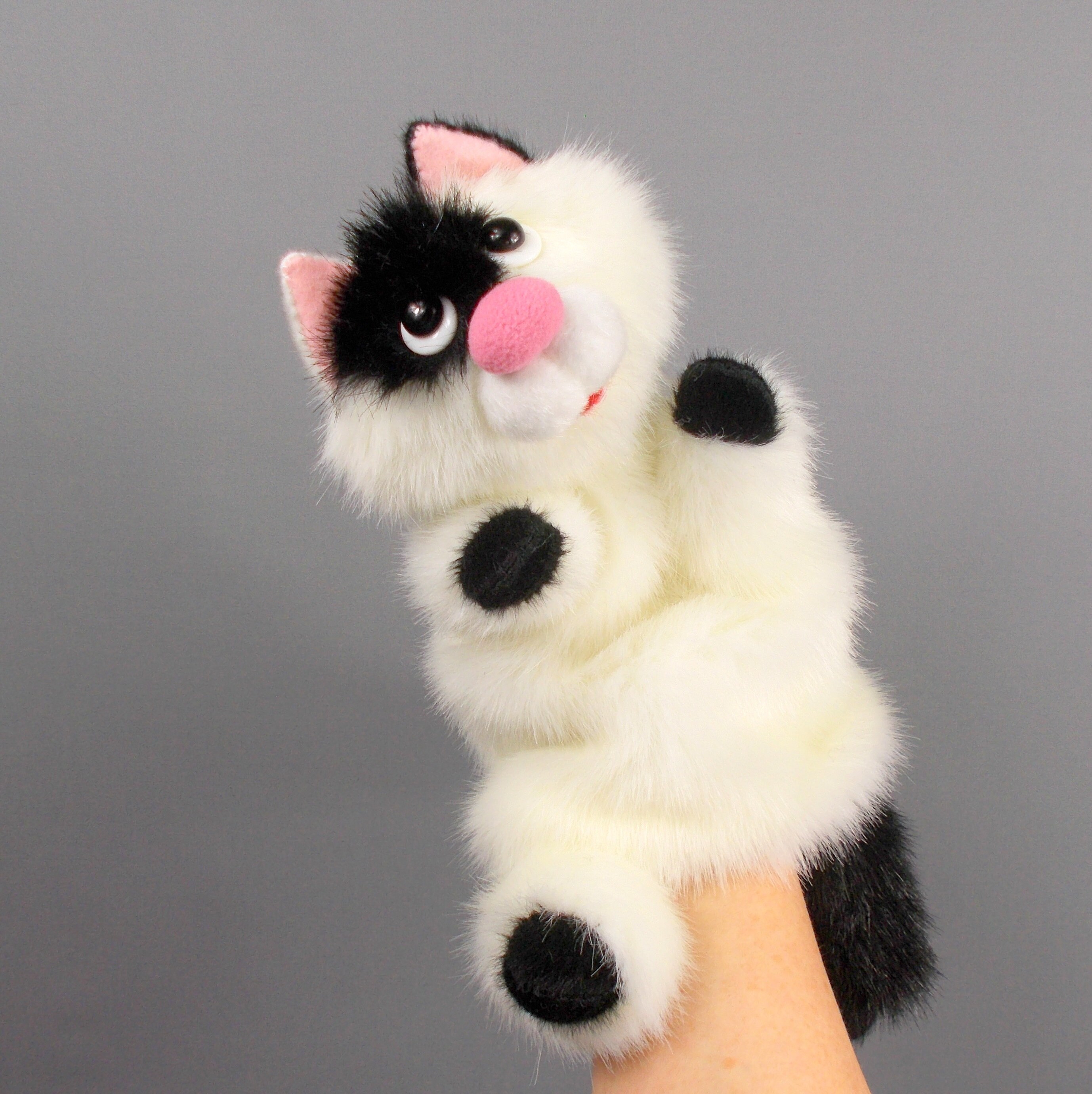 White black Cat hand puppet for home theater. Puppet Etsy