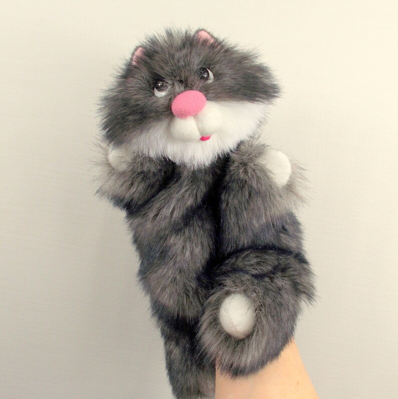 Fluffy Cat hand puppet. Gray Cat puppet for children's Etsy