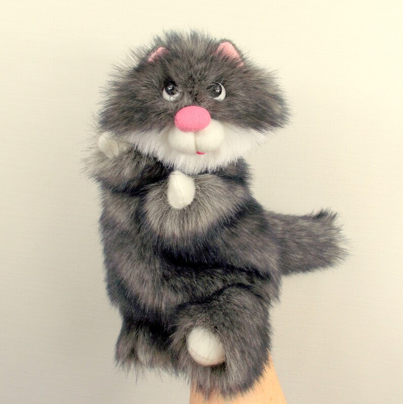 Fluffy Cat hand puppet. Gray Cat puppet for children's Etsy