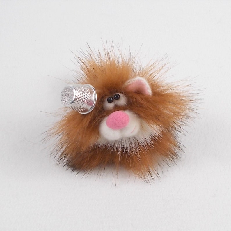 Little cat finger puppet copper color with a white goatee Petite animal toy Kitty puppet for finger theater Cat soft fur toy.