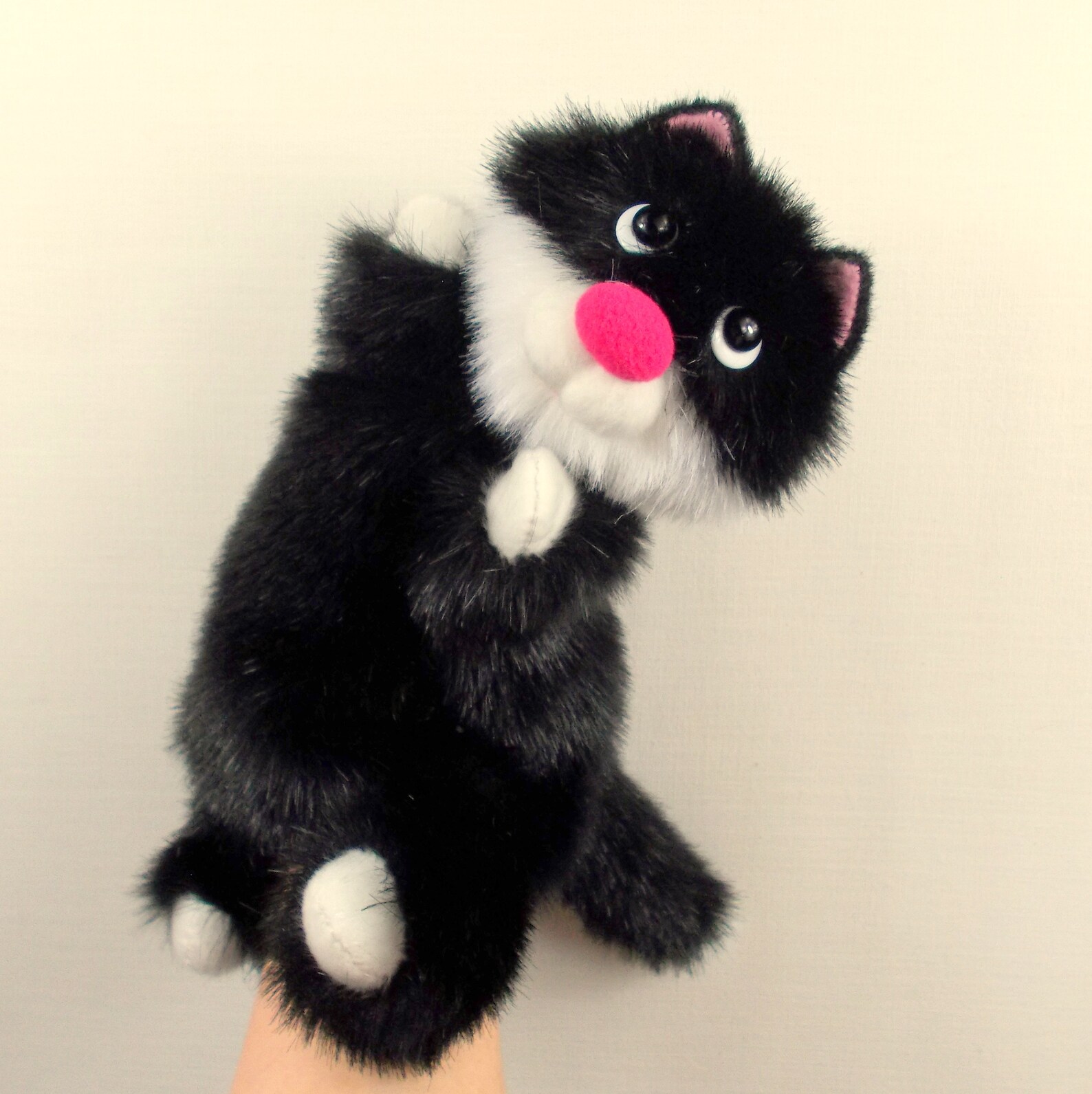Black cat hand puppet for home children's theater. Etsy