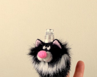 Petite Black Cat Finger Finger Puppet Plush Black