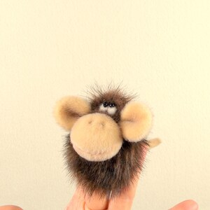 Puede incluir: Un t&iacute;tere de dedo marr&oacute;n y beige con una cara peluda y orejas grandes. El t&iacute;tere tiene ojos negros y una peque&ntilde;a nariz rosa.