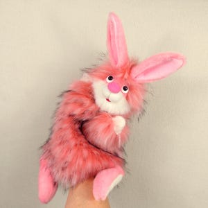 Rabbit Pink hand puppet glove. Plush rabbit for home puppet theater. Marionette hare.Bibabo. Plush rabbit for home puppet theater.