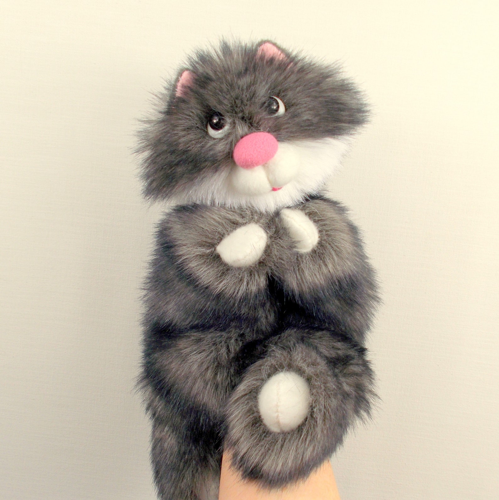 Fluffy Cat hand puppet. Gray Cat puppet for children's Etsy