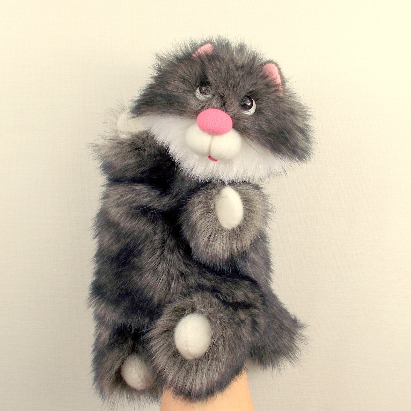 Fluffy Cat hand puppet. Gray Cat puppet for children's Etsy